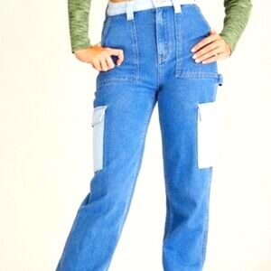 Pacsun 90's Boyfriend Carpenter  Blue Block Colored Baggy Jeans Size 23